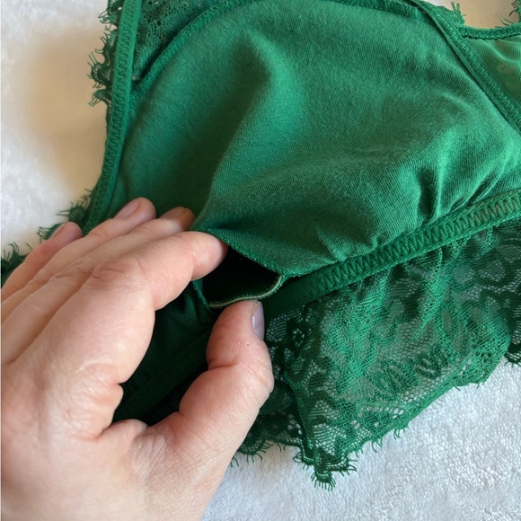Aerie Bra Vibrant Green Lace Bralette Striped Mesh Scoop Size M - Picture 8 of 10